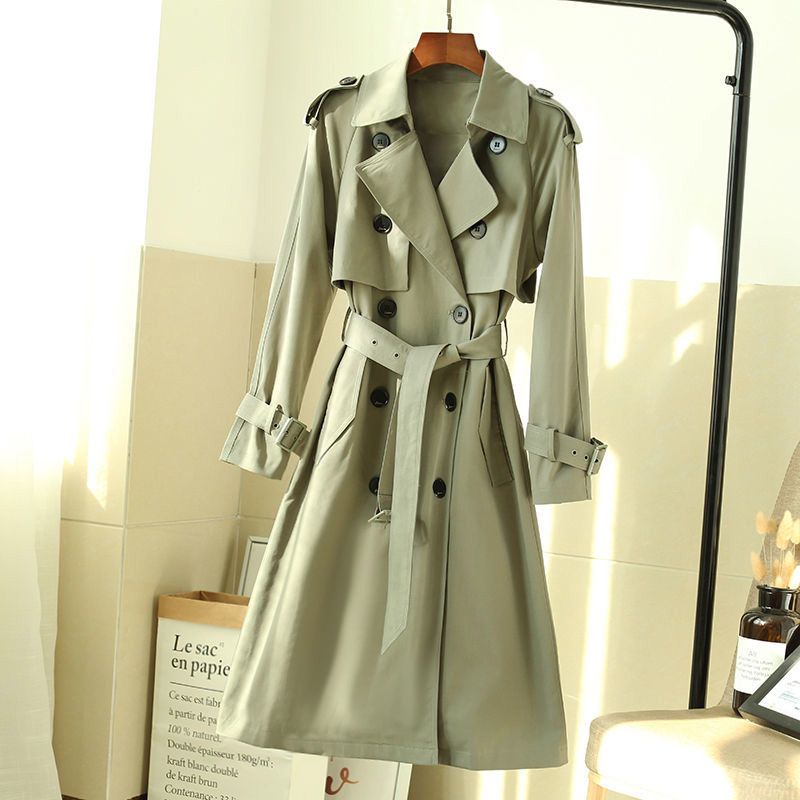 Korean Style Loose A Line Women's Elegant Trench Coat Double-ed Belted Ladies Cloak Windbreaker Spring Fall Outerwear Grey