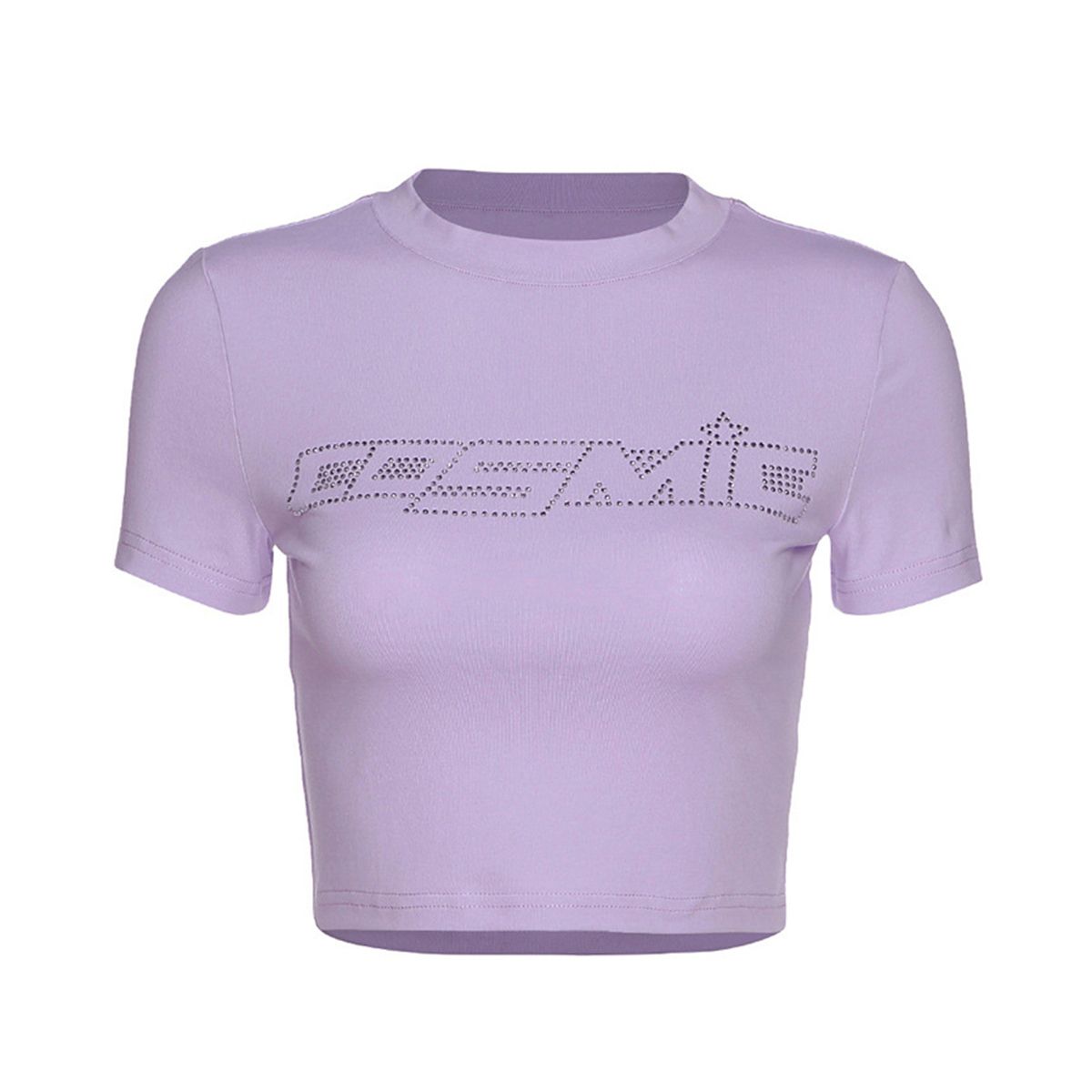 New Summer Ladies  Crop Top, Girls Fashionable Letter Hot Drilling Pattern Round Collar Short Sleeve