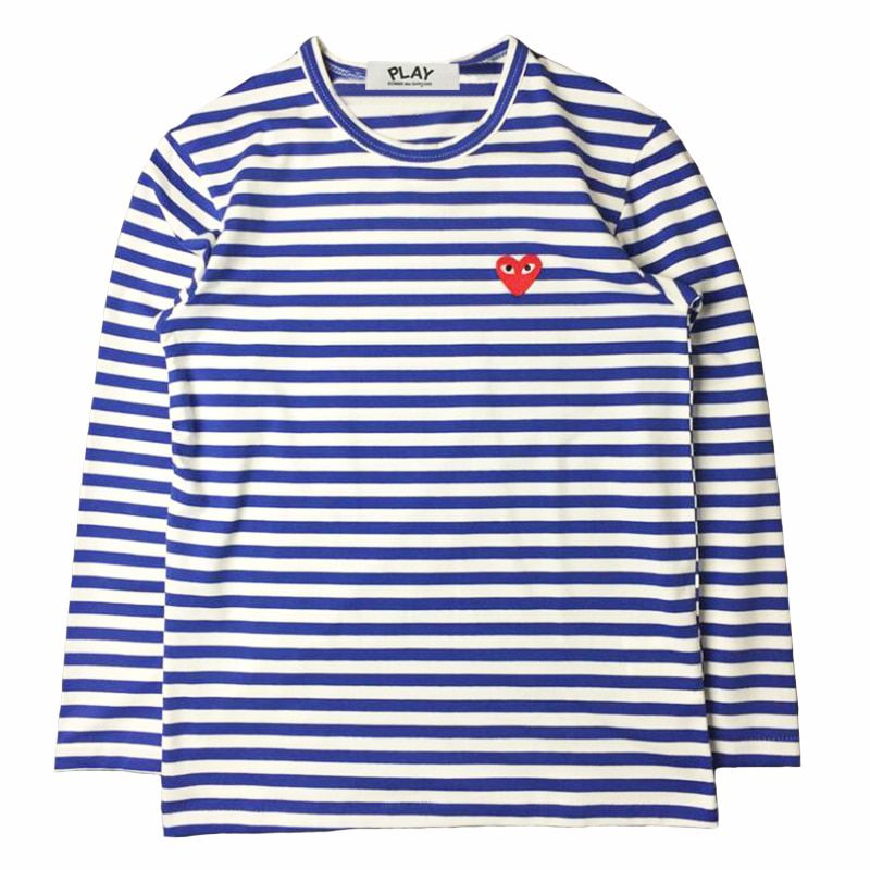 PLAY Spring Autumn T-shirt Striped Embroidered Love Round Neck Long Sleeve Loose Men Women T-shirt Couple Casual T-shirt