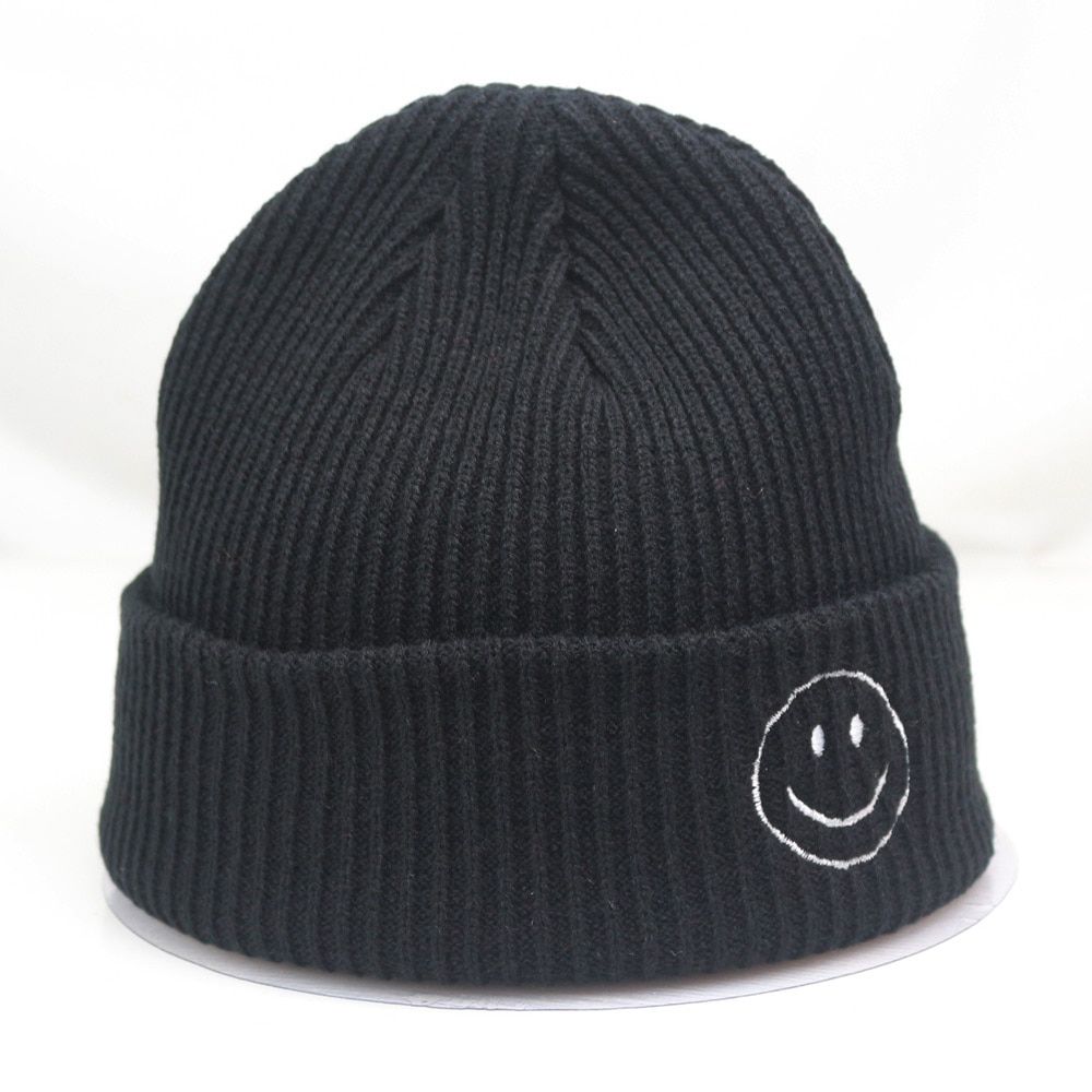 Fashion Plain Short Knitted Winter Hat for Women Smile Face Mens Beanie Neon Yellow Neon Green Purple Hot Pink