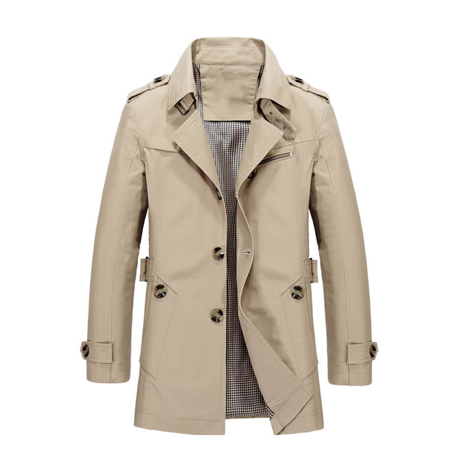 Men Jacket Button Decoration Wear Resistant Autumn Trench