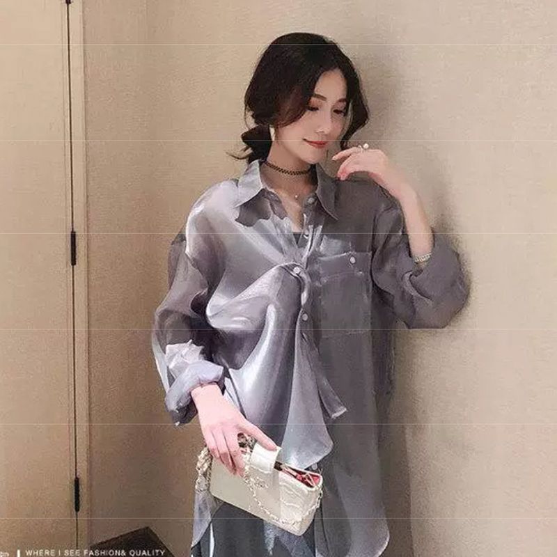 Women Shirt ffon Sunscreen Clothes Hazy Perspective Shirt Air-conditioning Cardigan color