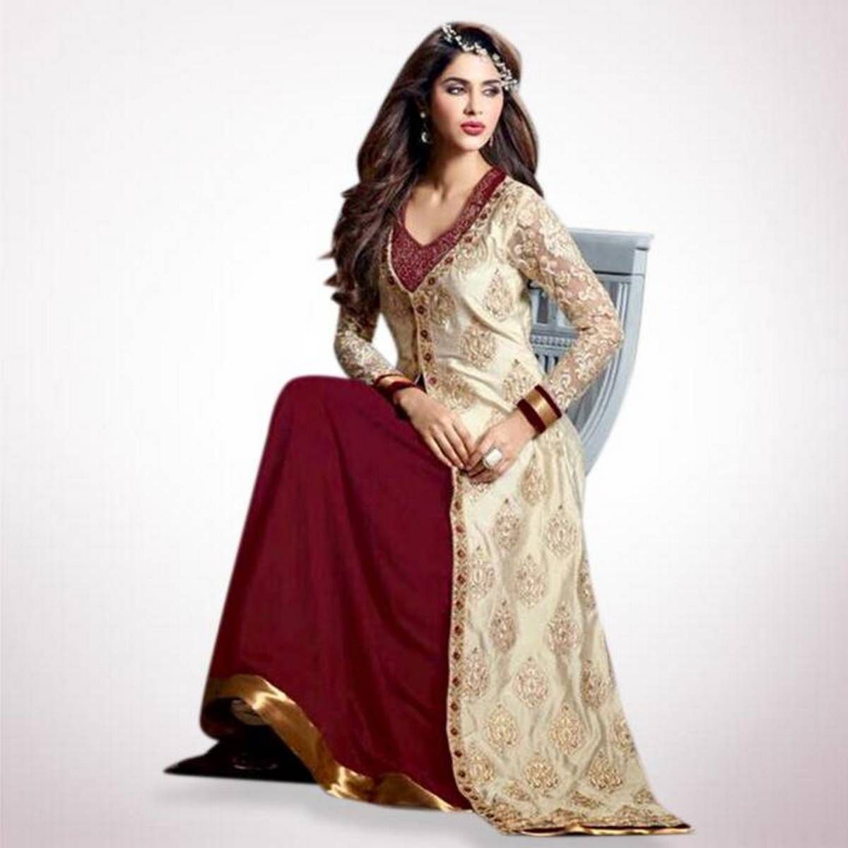 Unstiched Maroon Georgette Gown For Women