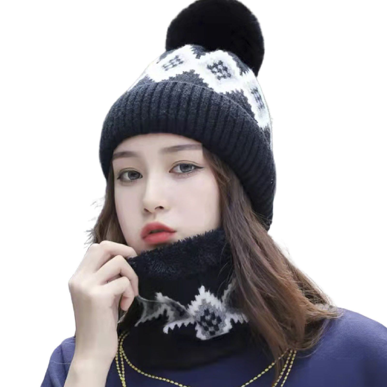 Beanie Hat Set Knitted Warm Stretchy Hat Scarf