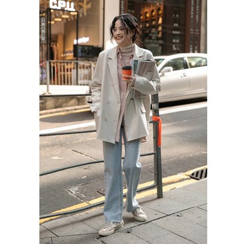 Tnew autumn and winter loose coat hooded wild cotton top thick lapel small suit jacket is thin