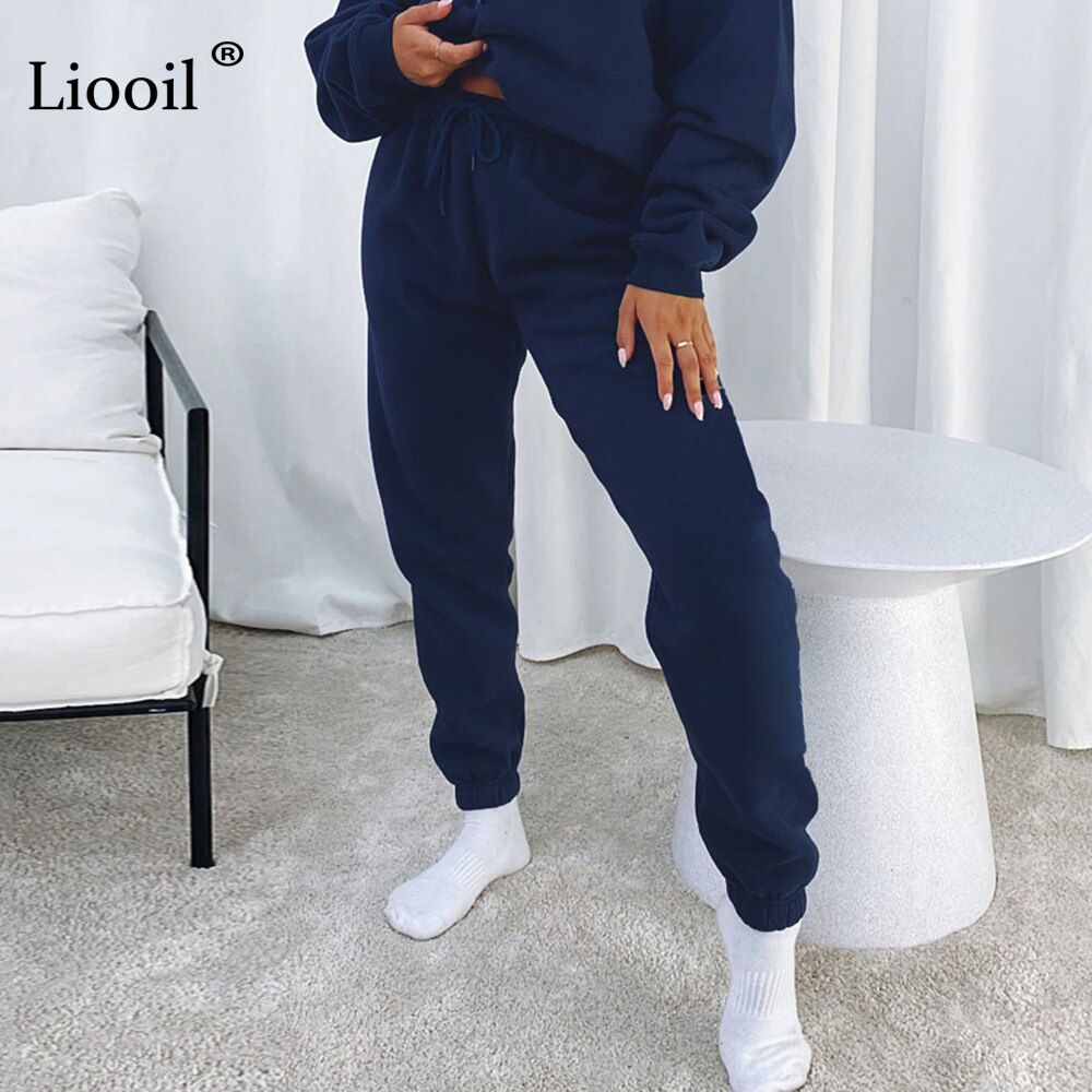 High Waist Loose Fleece Sweatpants Trousers With Pocket Fall Winter Black White Baggy Joggers Women Sweat Pants
