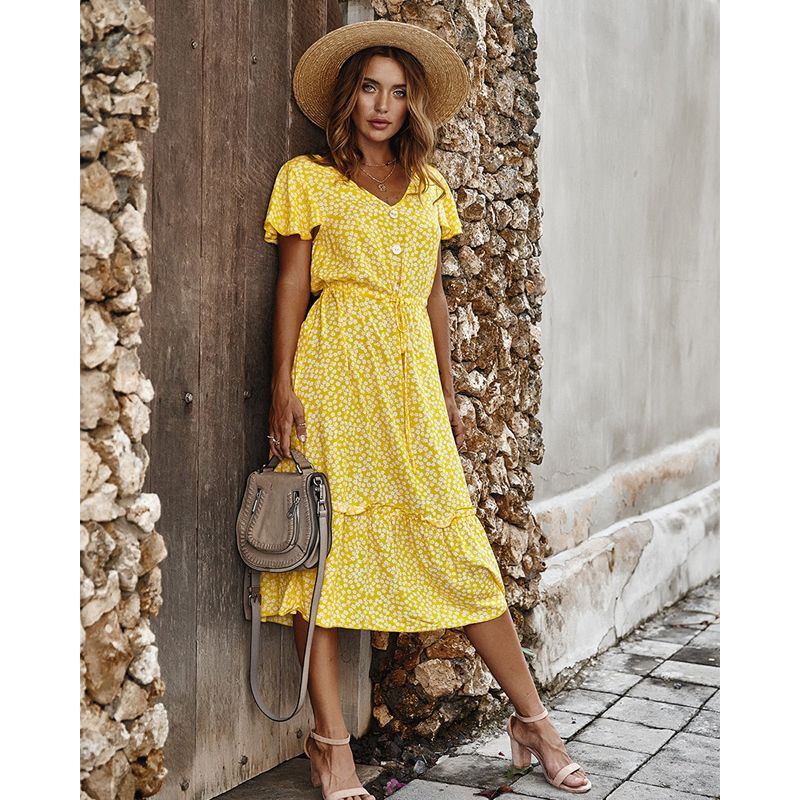Women Dress 2020 New Summer Boho Style Floral Print V-Neck Long Dress Women Vacation Beach Dresses Ladies Vestidos de fiesta