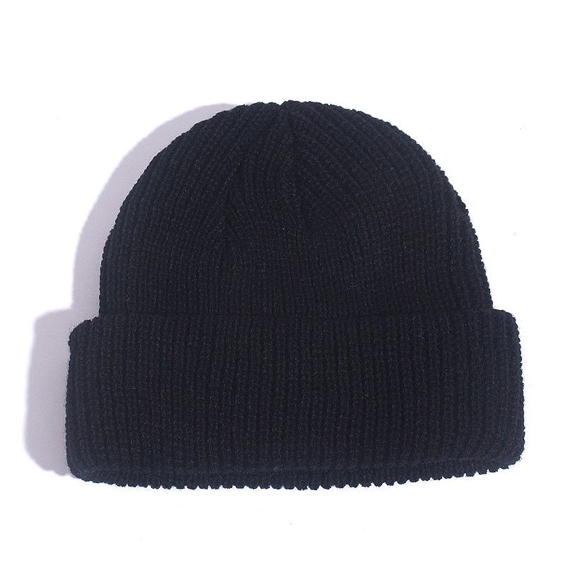 Women Man Winter Ribbed Knitted Cuffed Short Acrylic Melon Cap Casual Solid Color Skullcap Baggy Retro Ski  Beanie Hat