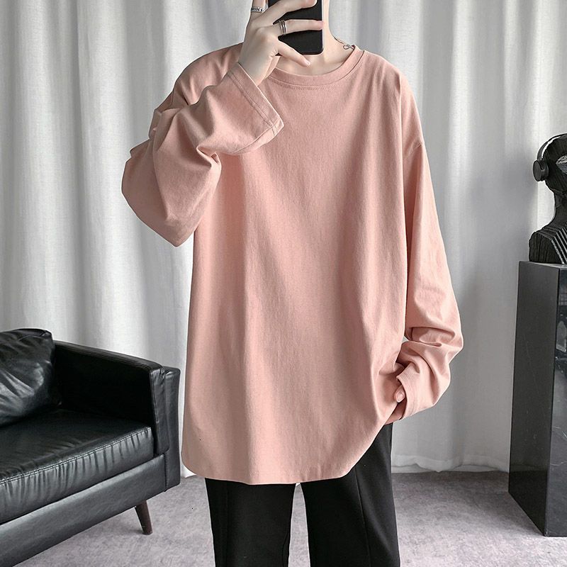Spring Men's Oversized T-Shirt Solid Color Basic T shirt O Neck Long Sleeve Tshirts Korean Women Man Casual Tees
