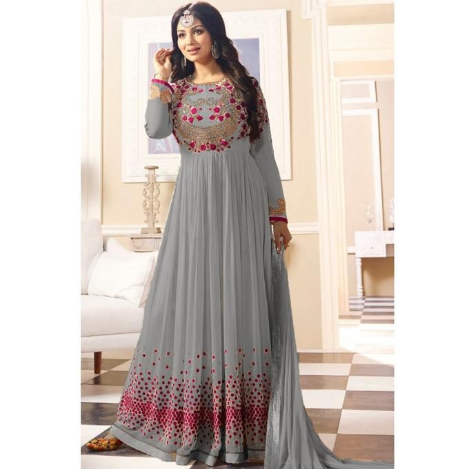 Grey Georgette Semi Stitched Gown for Women