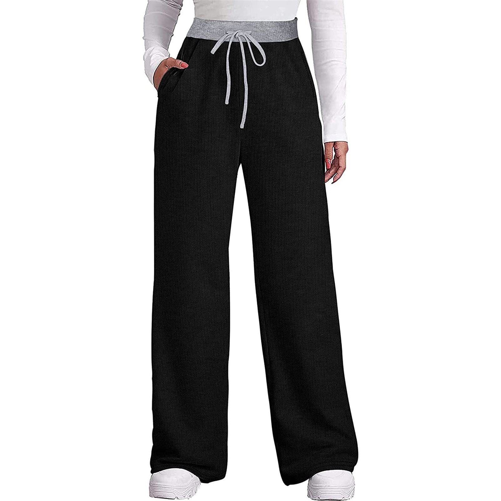 Daily Trousers Patchwork Drawstring Elastic Waist Sweatpants