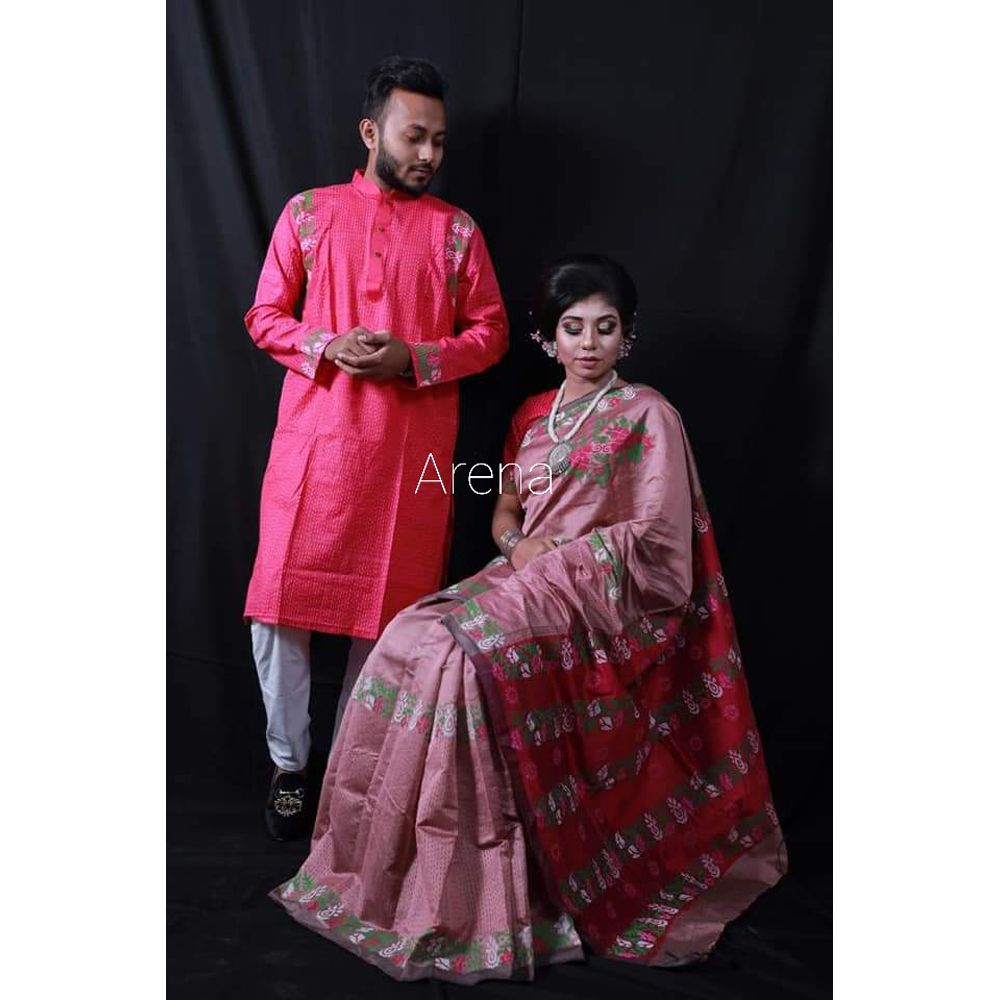 New fashionable Half silk saree And dupaiyan Panjabi For couple