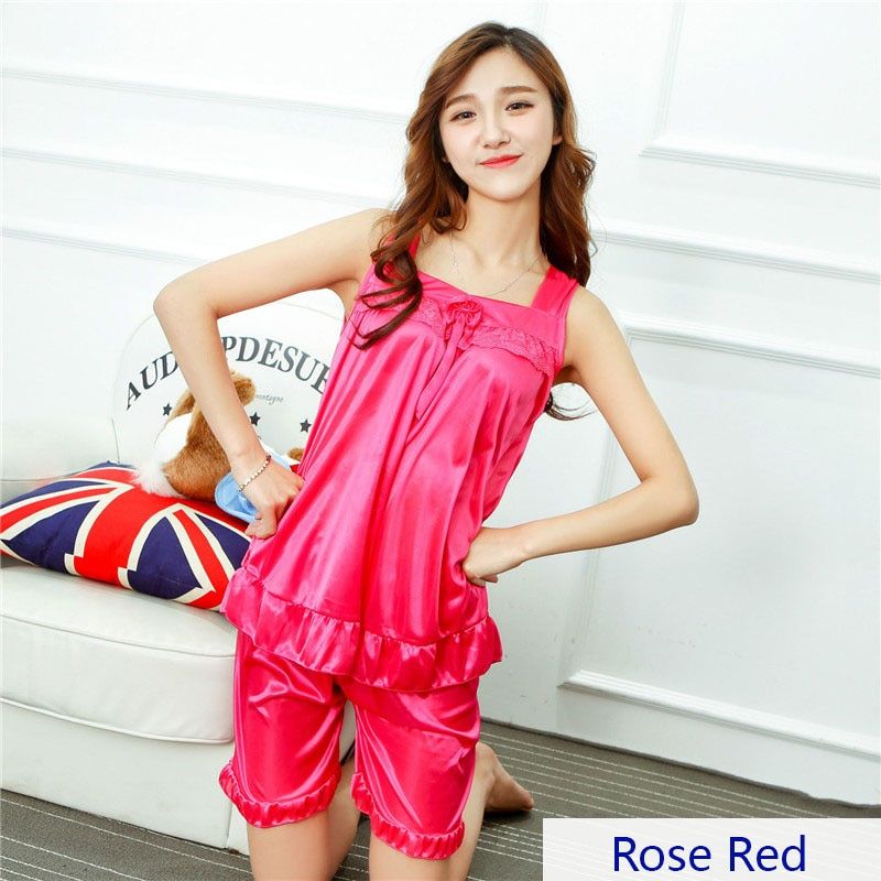 Summer Cooling Women Faux Silk Satin y Night Sleepwear Female Pajamas Set with Shorts Nightie for Ladies #30