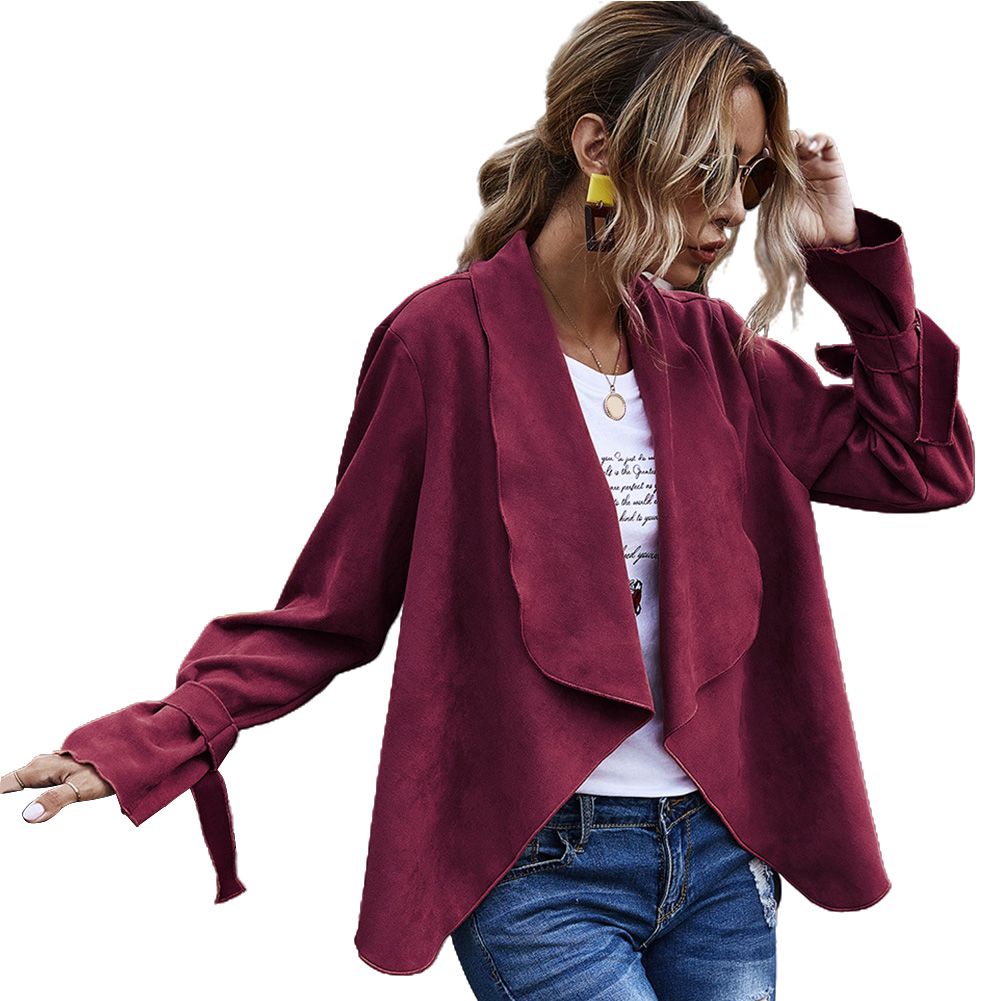 Casual Women Autumn Winter Solid Color Lapel Open Front Jacket Long Warm Coat