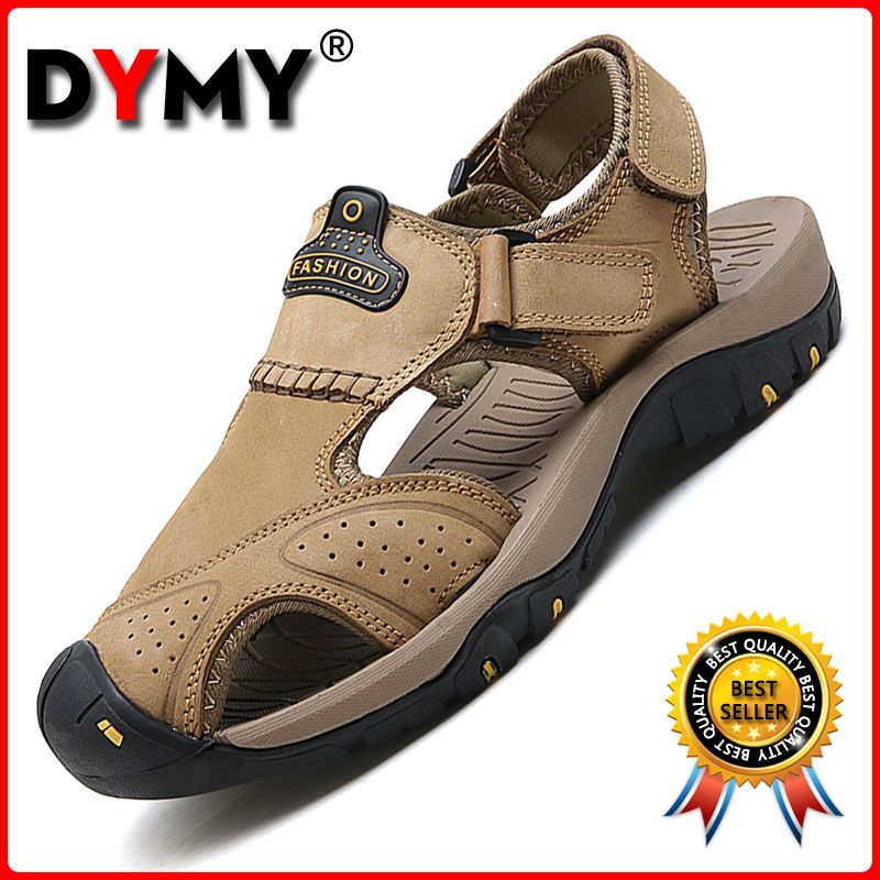 DYMY Outdoor Men Sports Sandals Leather Sandals Casual Shoes Beach Sandals Adjustable Strap Sandal Hiking Sandals