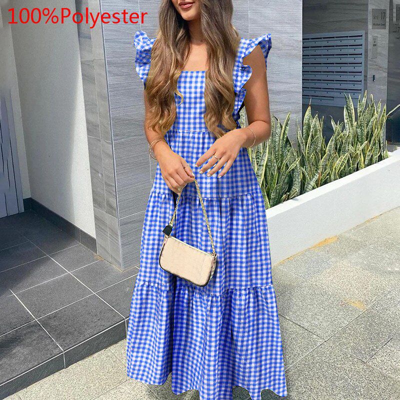 17 Colors Celmia Summer Maxi Sundress Women Sleeveless Ruffled Dress Bohemian Square Collar Casual Beach Party Vestido Robe