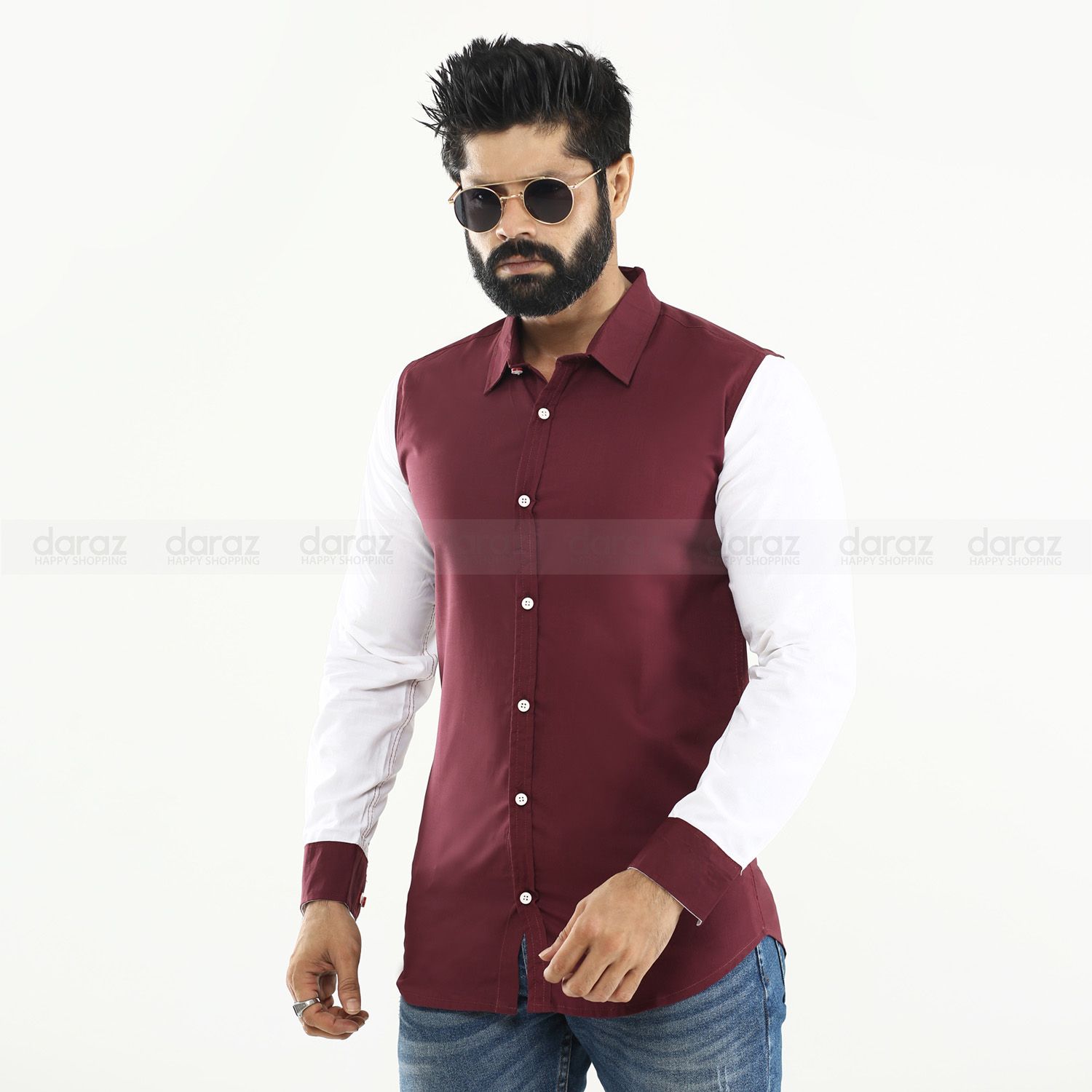Shirt For Men Maroon  Maroon Shirt For Men  Maroon Colour Shirt For Men  Maroon Cotton Full Sleeve Shirt For Men  Maroon And White Shirt For Men - Denim Shirt For Men