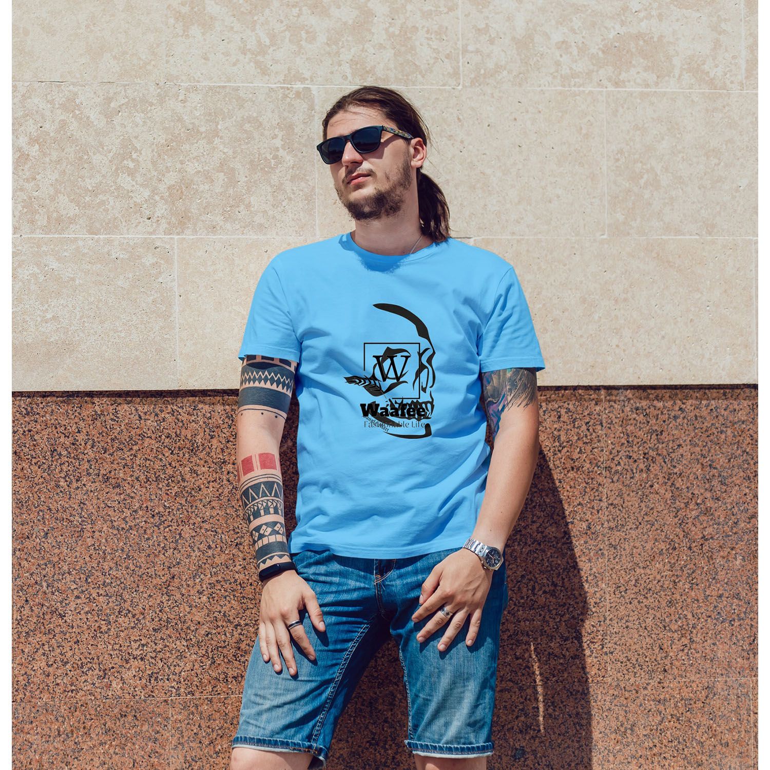 Drawing Skulls Half Sleeve Round Neck Tshirt