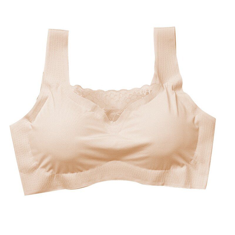 Ice Silk Seamless Tube Top Lace Beauty Back Wrapped Chest Solid Color Lace Stitching Wide Shoulder Strap Stretch Sports Bra Rk