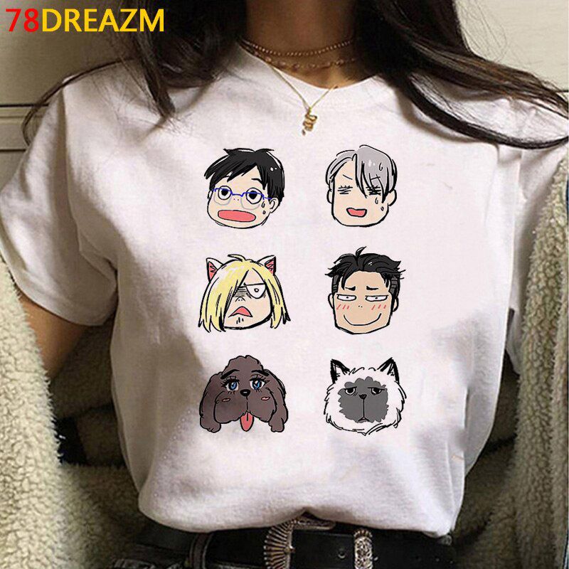 Hot Japanese Anime Yuri on Ice T Shirt Men BL Yaoi Funny Cartoon T-shirt Summer Tops Uni T-shirt Manga Tshirt Male