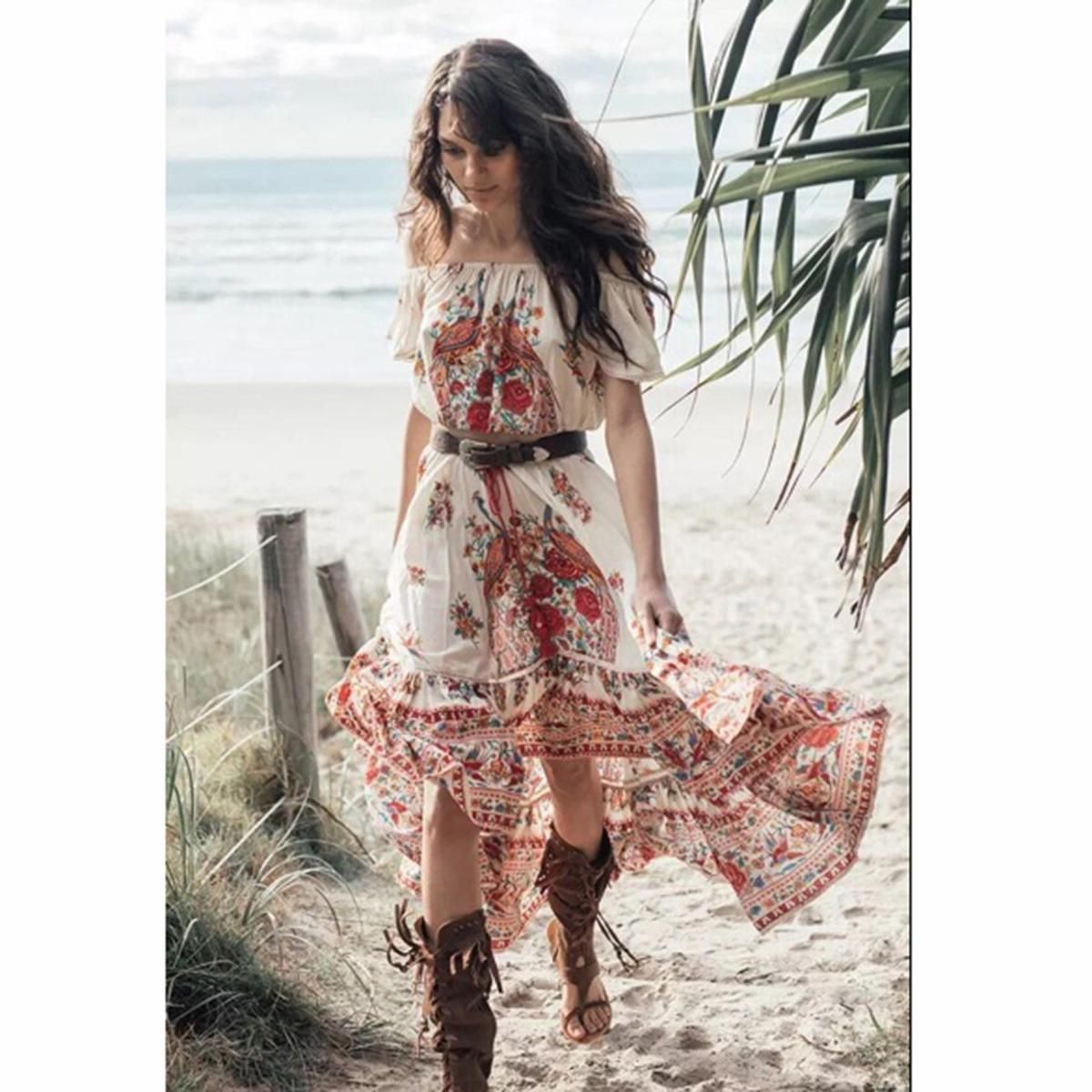 Bohemian Beach One Shoulder Retro Dress
