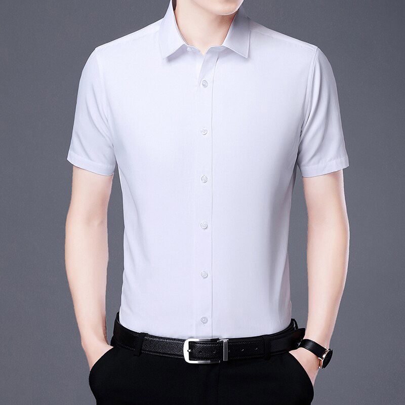 Jantour Men's Short Sleeve Shirts Men Business Formal Dress Shirts Social Shirt Classic Style Brand Non-Iron Male Shirts Office