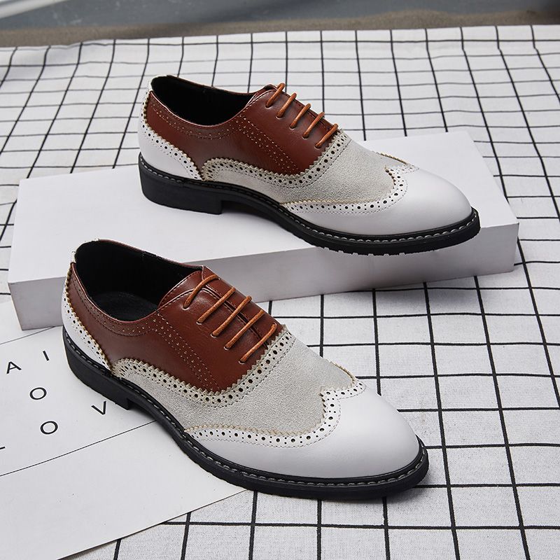 Big Size New Fashion Men Brogue Business Formal Dress Shoes Men Wedding Shoes suede Leather Oxfords Pointed Toe Shoes A21-35Z