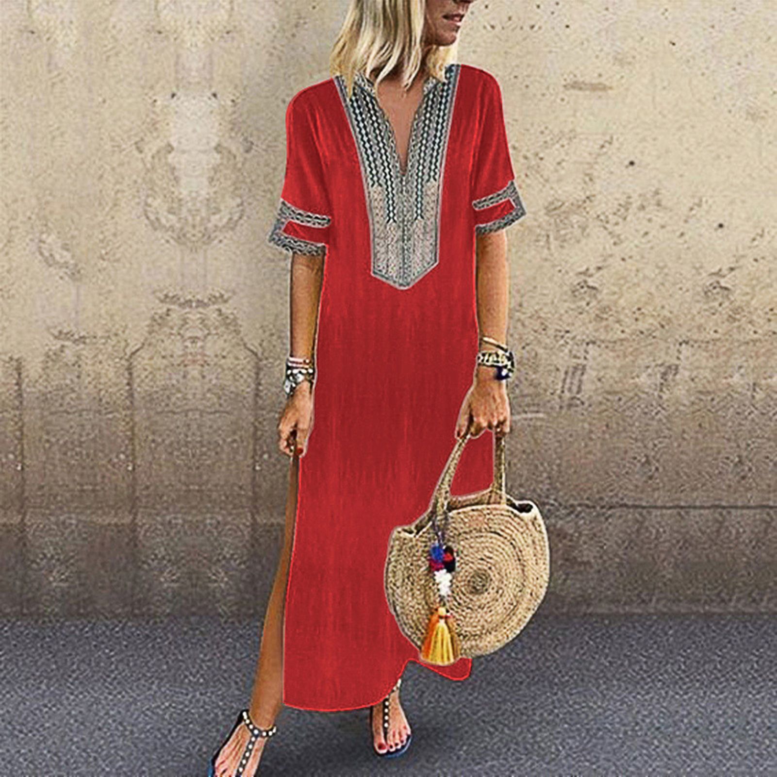Sunnyheart Maxi Dress Short Sleeve Bohemian Slit Dress