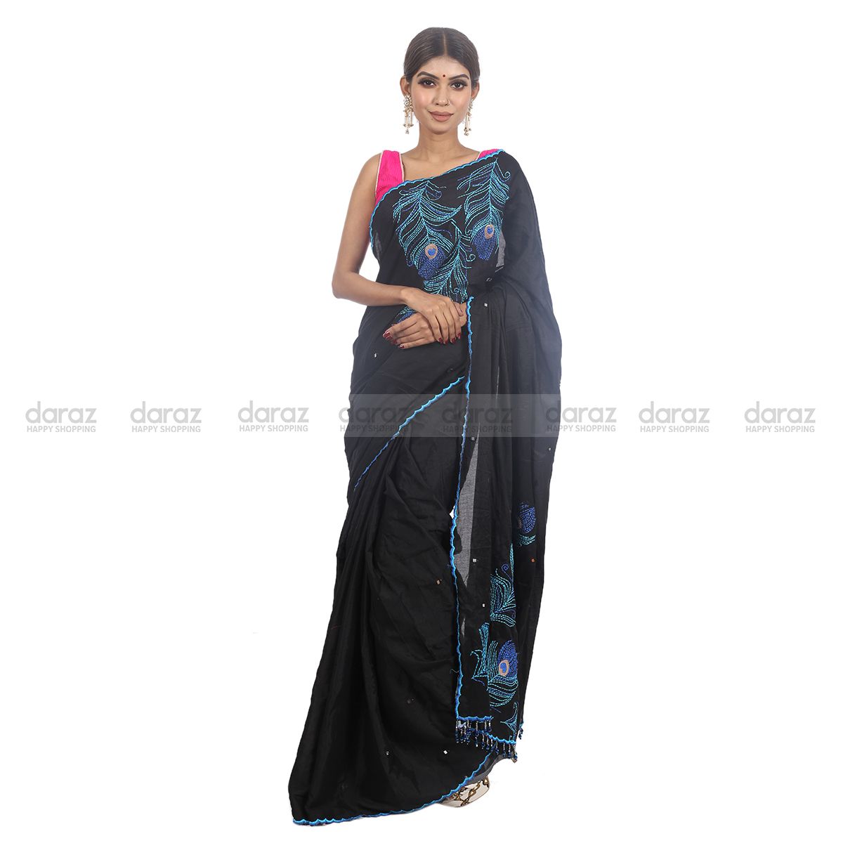 Black Saree on Embroidery peacock father theme