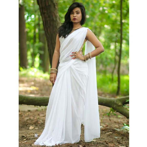Weightless Georgette Saree for Women -White