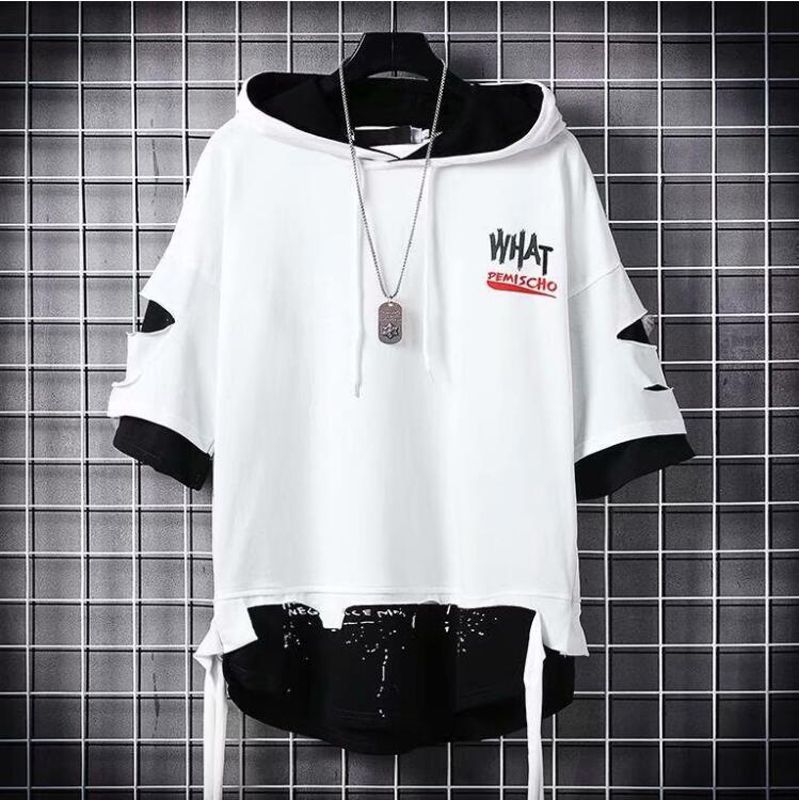 Unique Men's Black Hooded Sweatshirts Oversized Ribbon Fashion Hoodies Male  hop Streetwear Baggy Techwear Pullover Tops Man