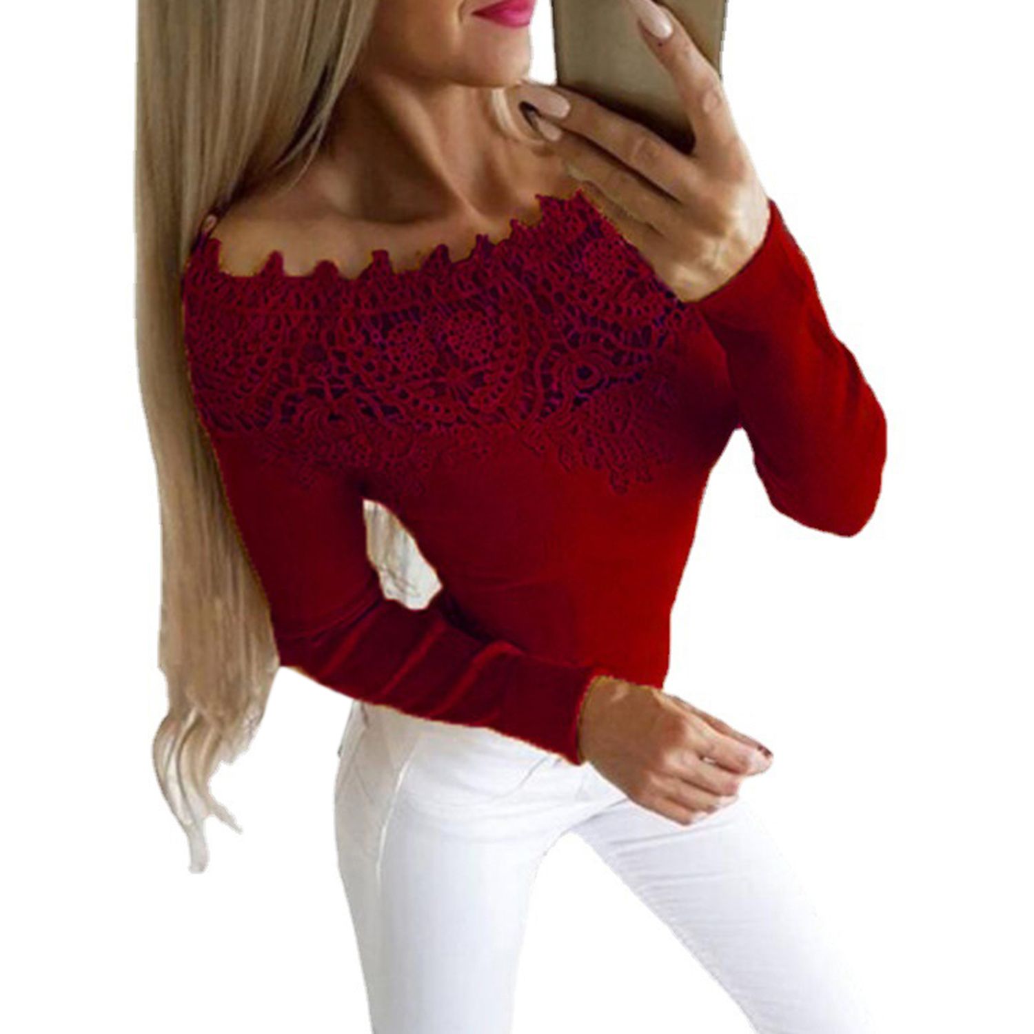 Bottom Blouse Pure Color Casual Autumn Off Shoulder Shirt Blouse