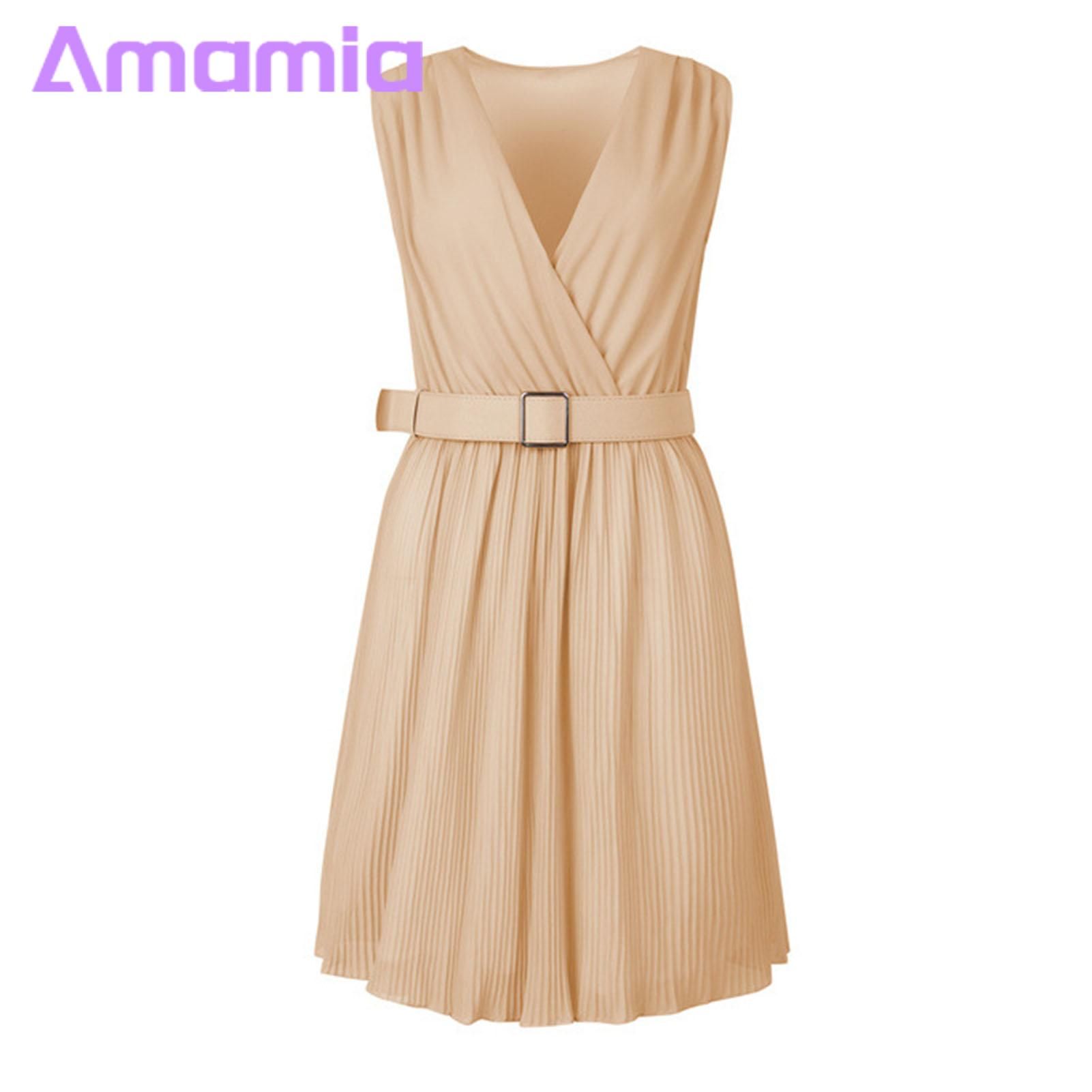 Amamia Casual Dress Dethable Waist Band Pleated Design Short Dress
