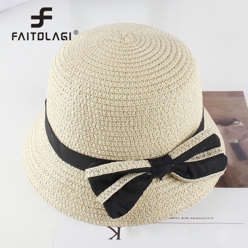 Children's Baby Girls Bowknot Lovely Straw Hat Summer Beach Caps For 2-4 Years Toddlers Caps Spring Summer Sun Caps