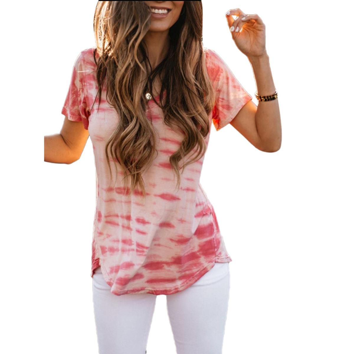 Women Summer Short-sleeved Top Personality Gradient Color Loose T-shirt Oversized Casual Shirt