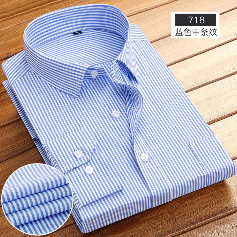 Basic Business Men Dress Shirts Solid Color Stripe Twill Fashion New Regular Fit Formal Work Long Sleeve Smart Casual Shirt