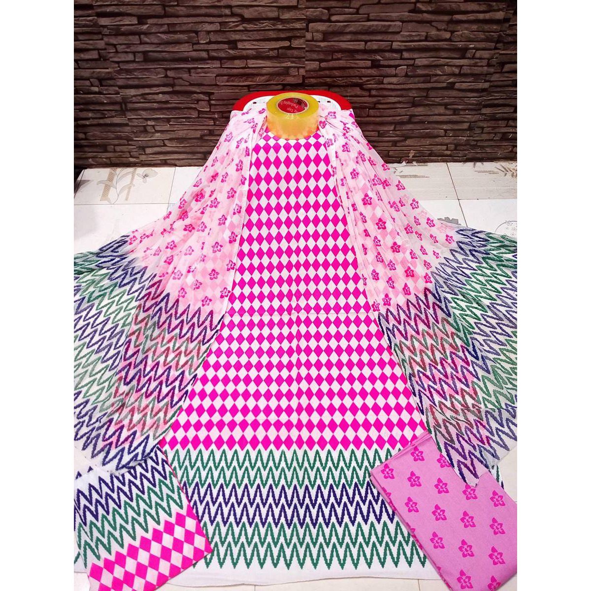 Unstitched Pink Color Cotton screen Printed Salwar Kameez for Women