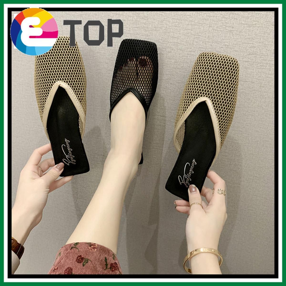 Korean Version Fashion Mules Slippers Style Mesh Translucent y Flat Sandals For Women (35-40 Size)