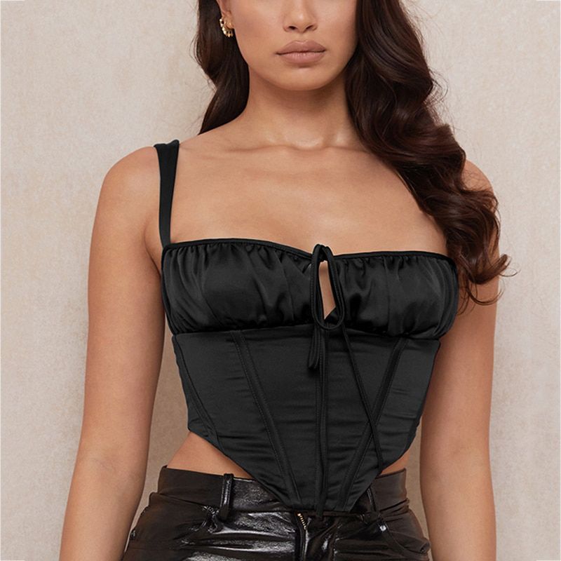 Corset Top Cami Women Boned Tie up Cut Out Square Neck Zipper Ruched Padded Tank Top Satin Party Club Casual Outfits