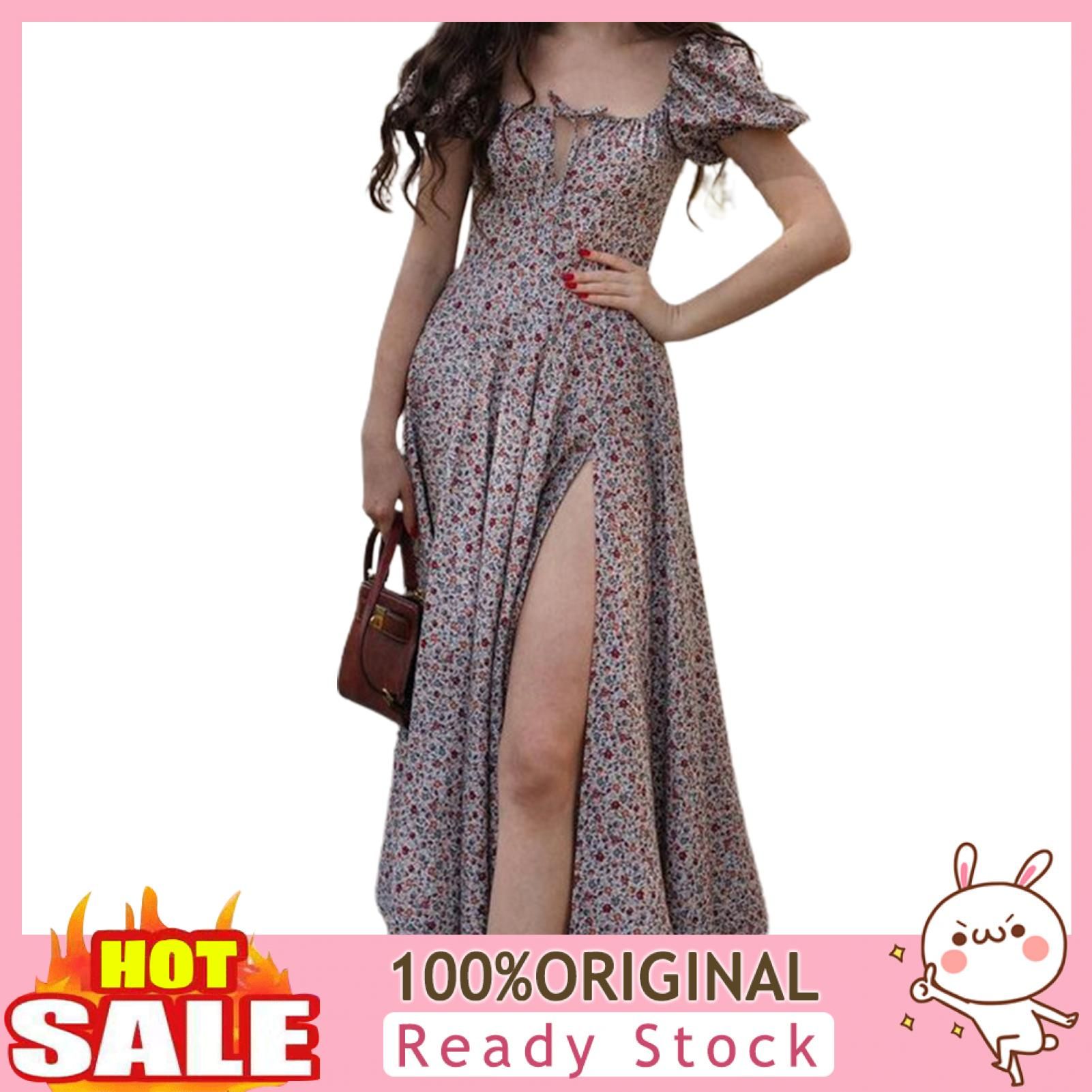 Lady Dress High Rise Summer Floral Printing Elegant Dress