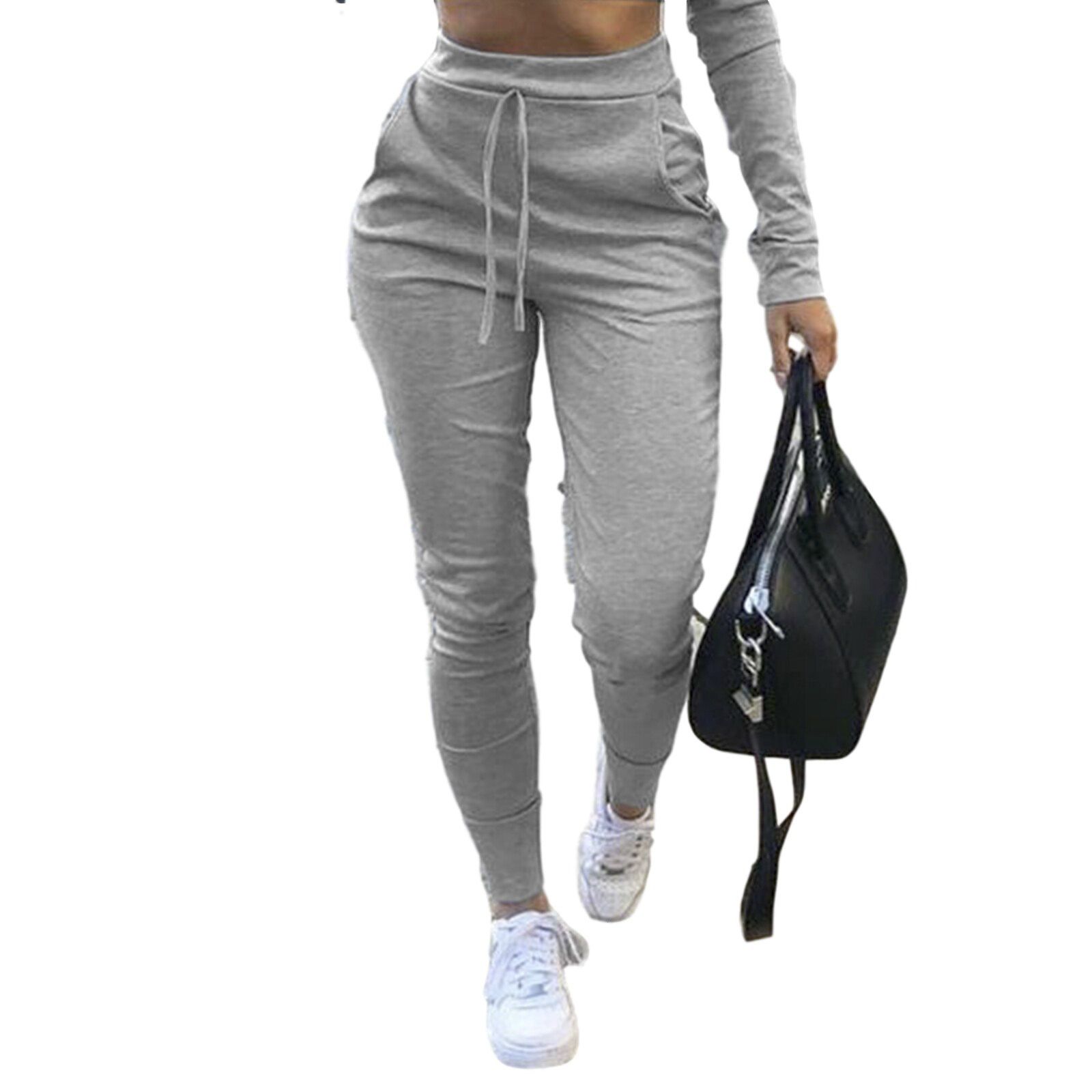 Women Jogger Pants Casual Solid Color Sport Pants, Elastic Waist Ankle Cuff Tight Sweatpants with Pocket