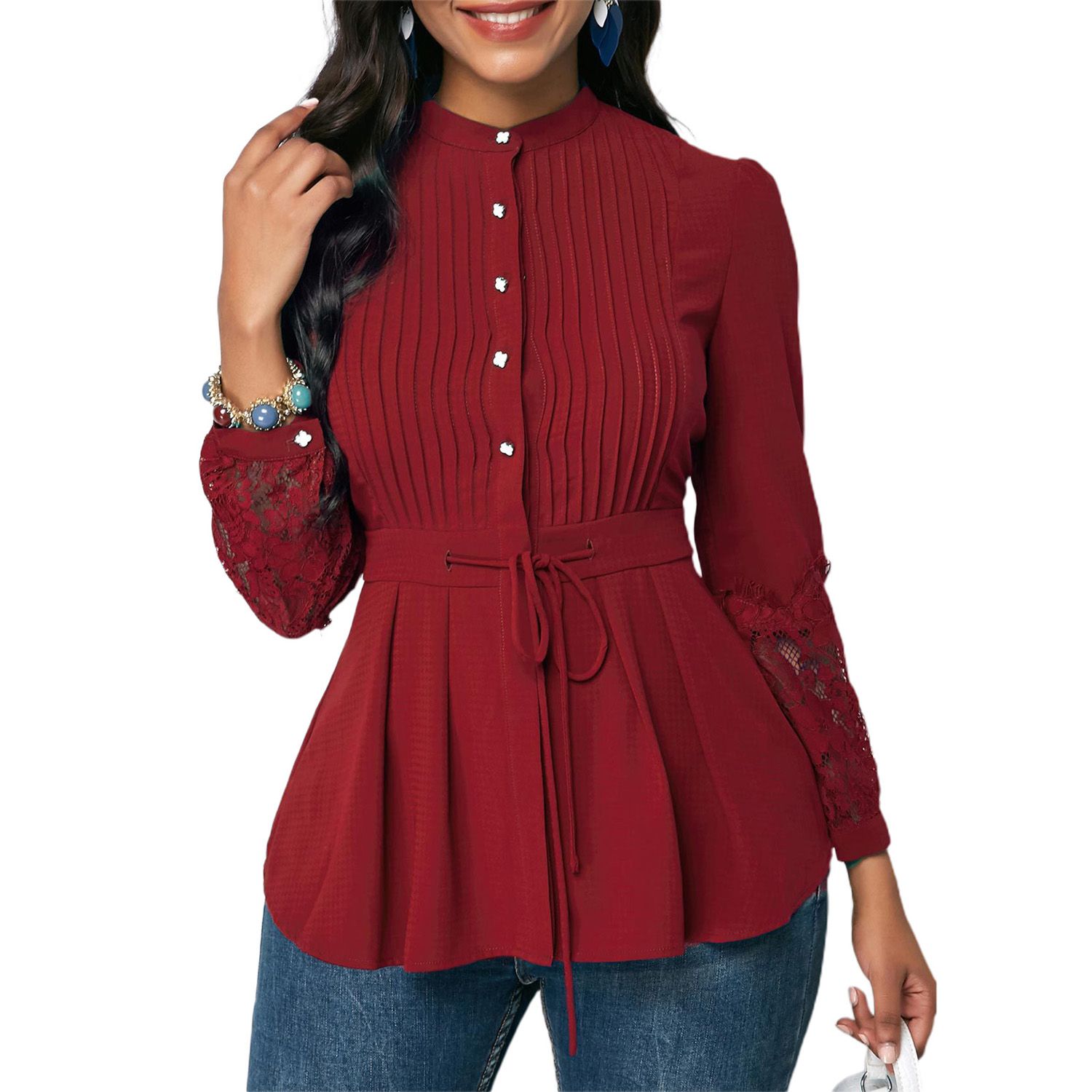 Women Top Eye-catching Women Solid Slim Blouse Casual Stwear