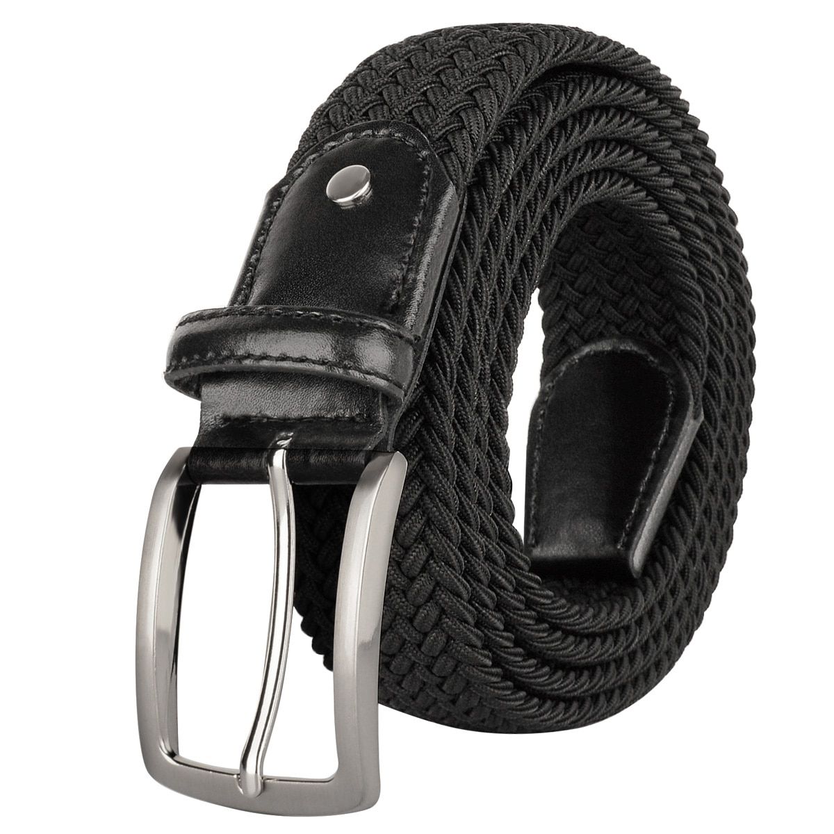 Drizzte Plus Size Belt 130cm To 190cm Large Big Mens Elastic Belt Stretch Braided Belts Casual Dress Belt Black