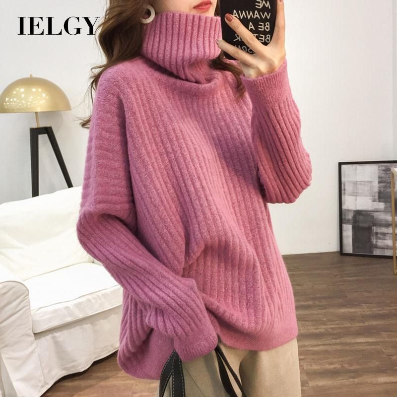 IELGY Casual Slim Pullover Long sleeves High collar All-match Knitted Women's clothes Loose Sweater