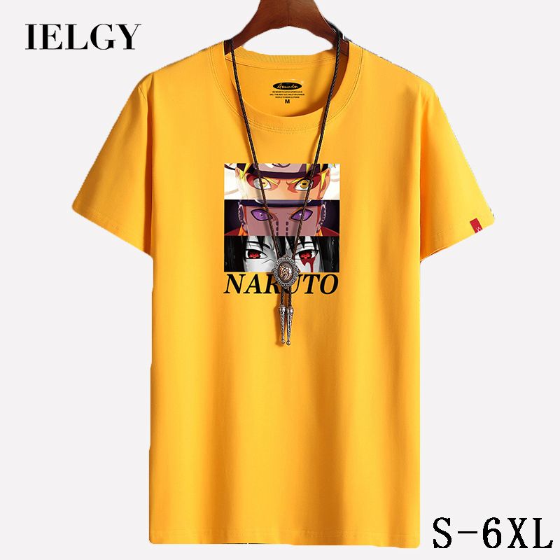 IELGY Men's short-sleeved cartoon T-shirt summer round neck cotton loose large size fashion bottoming shirt