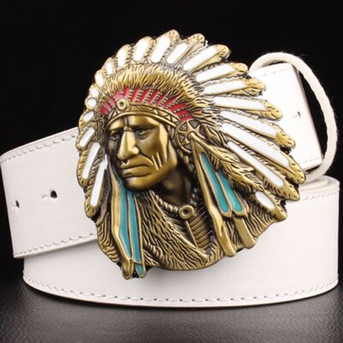 Fashion men belt indian head buckle west cowboy belt men punk rock belts indian chief Men's leather belt hip hop girdle
