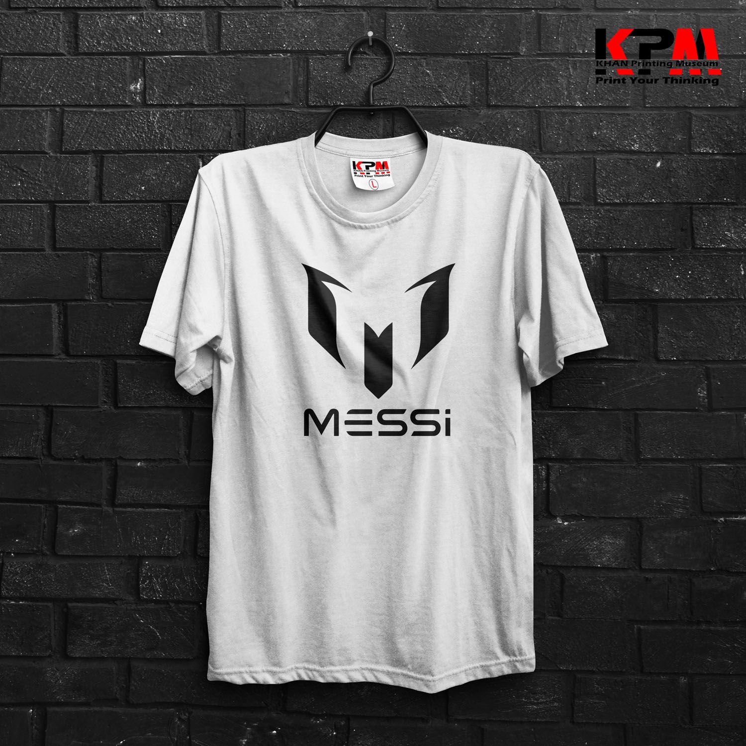 Messi- Half Sleeve Cotton  T-shirt For Men - White