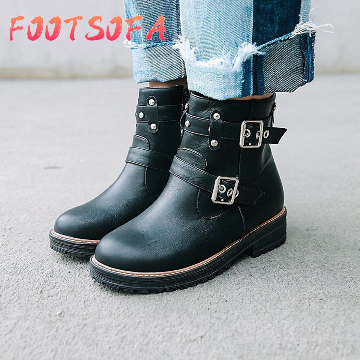 New arrivals korean fashion boots for women ladies Women's Leisure Buckle Flat Leather Shoes Solid Color Short Tube  Boots Women Foreign Version winter Booots