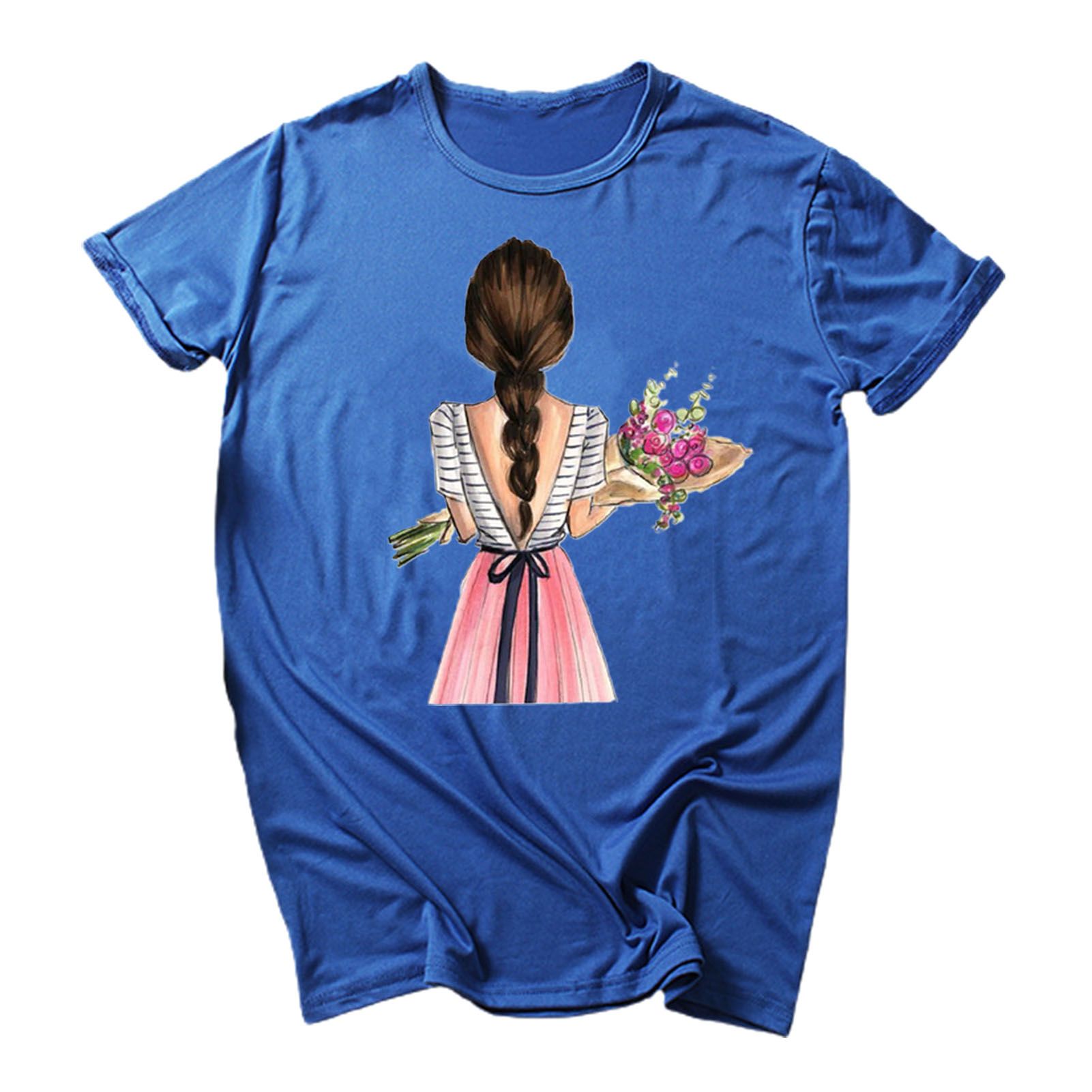 Simple T-shirt Breathable Cartoon Girl Printed Summer Top