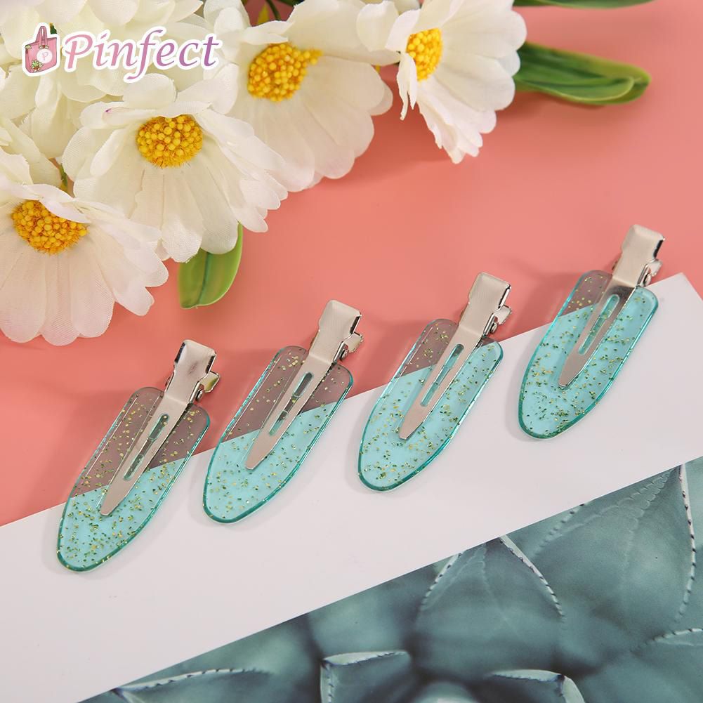 【ALLGOOD】4pcs Ins Korea Fashion Seamless Hair Clips SiBangs Fix Fringe Snap Barrette s Leaf Shape Hairpins Makeup Washing Face Headdress Accessories